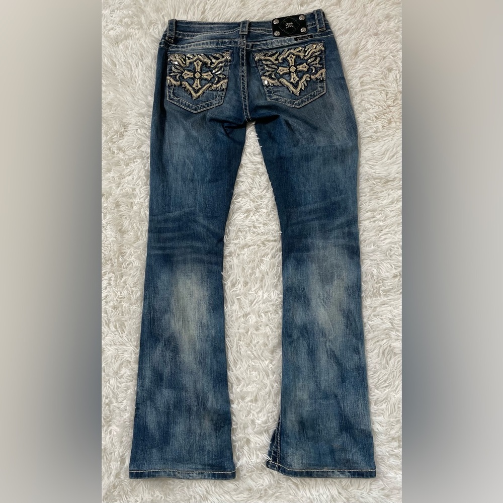 Miss Me Y2K 2010s Western Cowgirl Rodeo Bling Rhinestone Cross Boot Cut Jeans 28